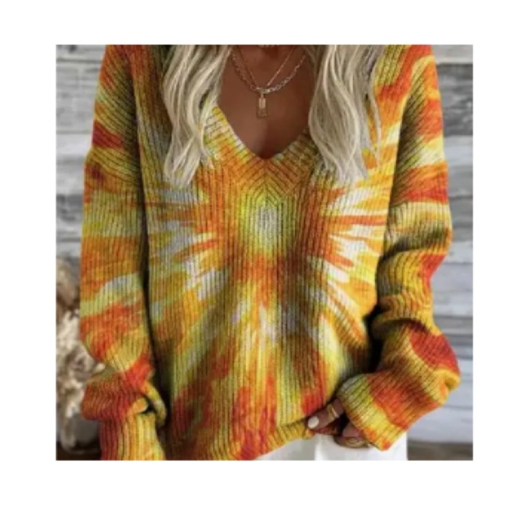 Vibrant Tie-Dye V-Neck Sweater